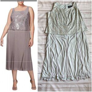 Alex Evenings Sequins Silver Wedding Sheath Dress Plus Size 24W